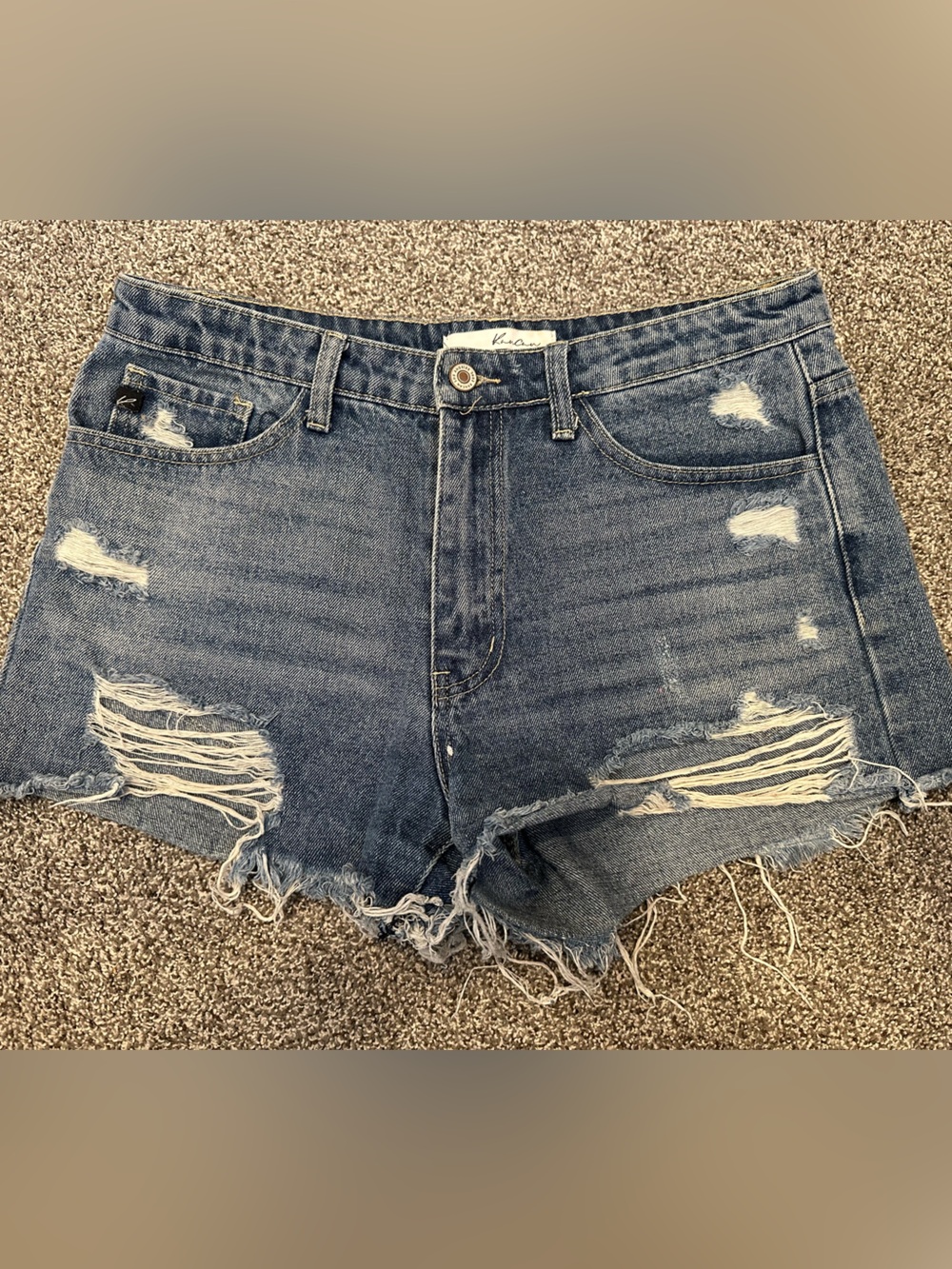 KanCan Distressed Dark Blue Denim Cutoff Shorts